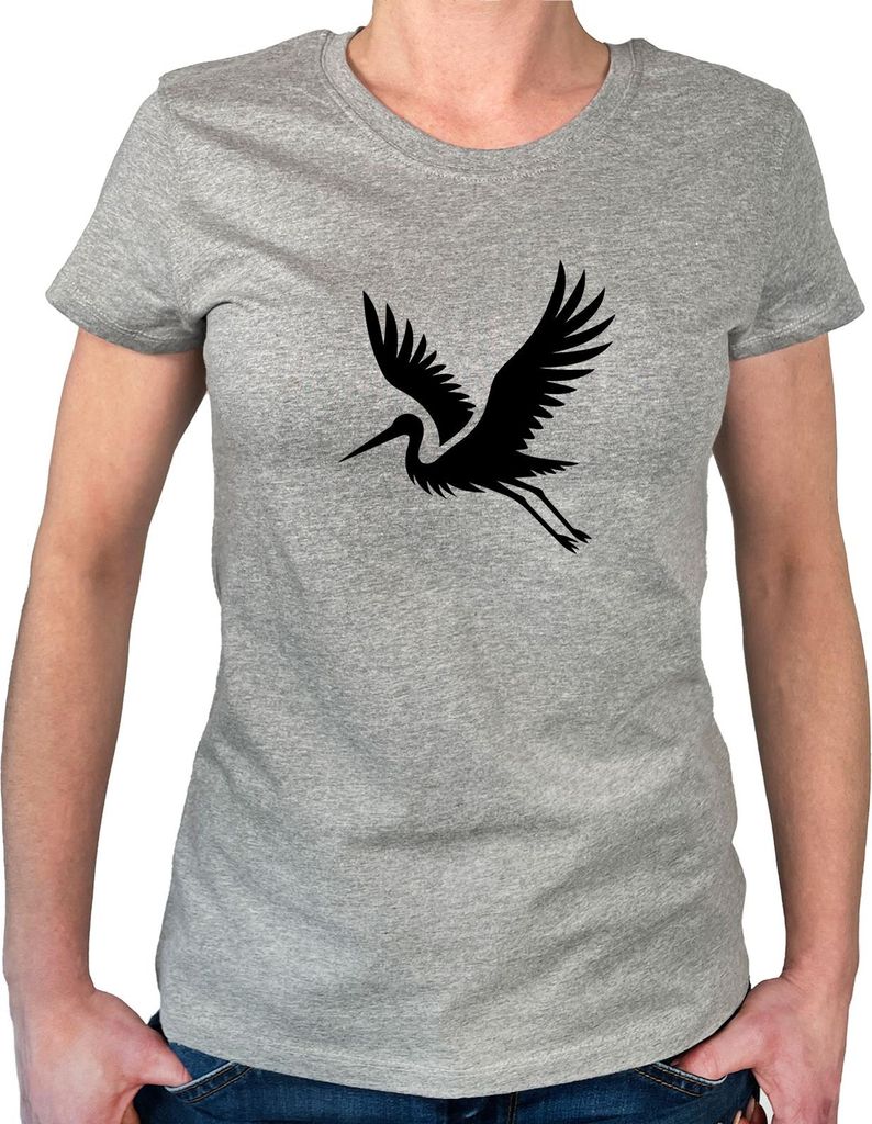 Huuraa Damen T-Shirt Storch Silhouette XXL Sport Grey Bio Baumwolle Fairtrade Damenshirt Geschenkidee