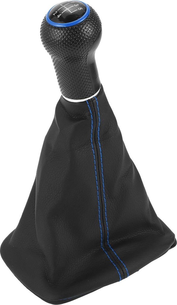 5-Gang-Schaltknauf mit Abdeckung für VW Bora | Vorderer Automatikgetriebeschalthebelknopf Schwarz Blau Kunststoff-Kunstleder 1 Stück