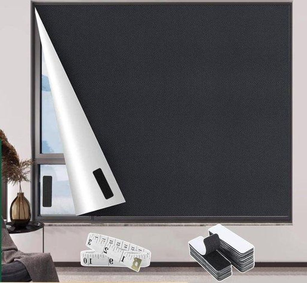 Verduisterungsmaterial 200×145 cm - Einstellige Verduisterungsgardinen - Tragbare Verduisternde Rolgardine - Weiche Leiste - Kleber für Sonnenblende