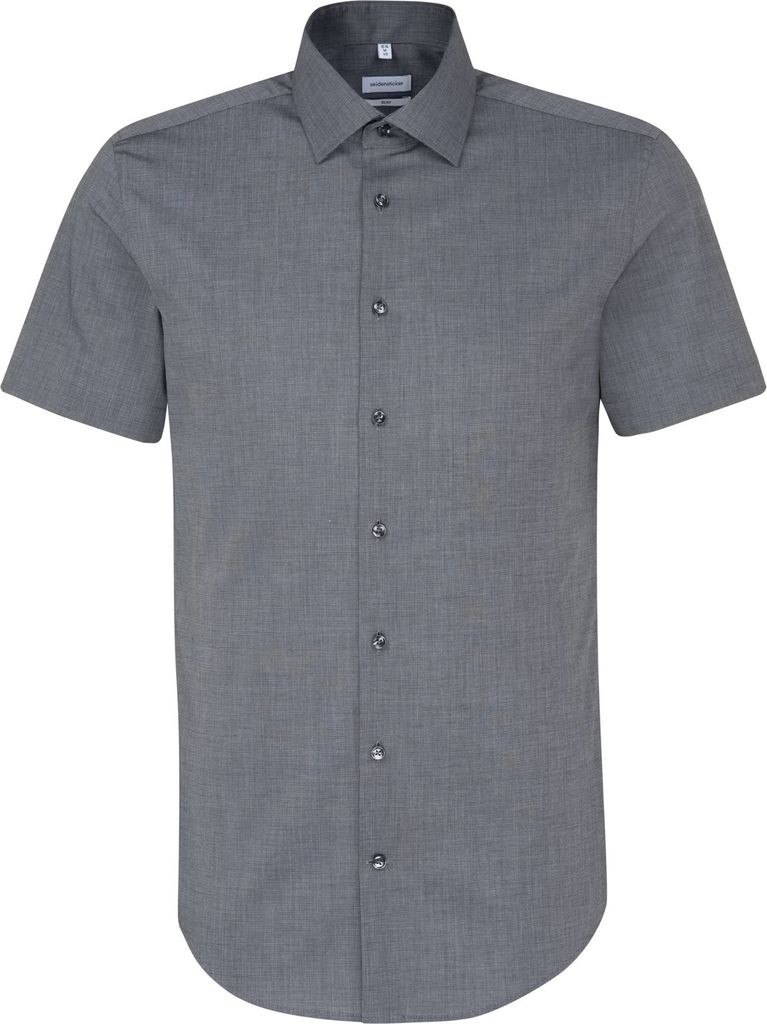 Seidensticker BUSINESS Herren Hemd Kurzarm Kent Slim-Fit Anthrazit 37