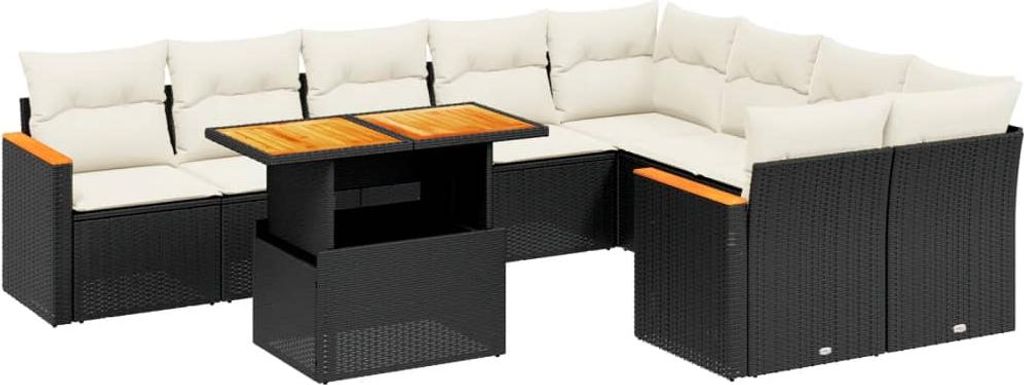 vidaXL 10-tlg. Garten-Sofagarnitur mit Kissen Schwarz Poly Produktbild 