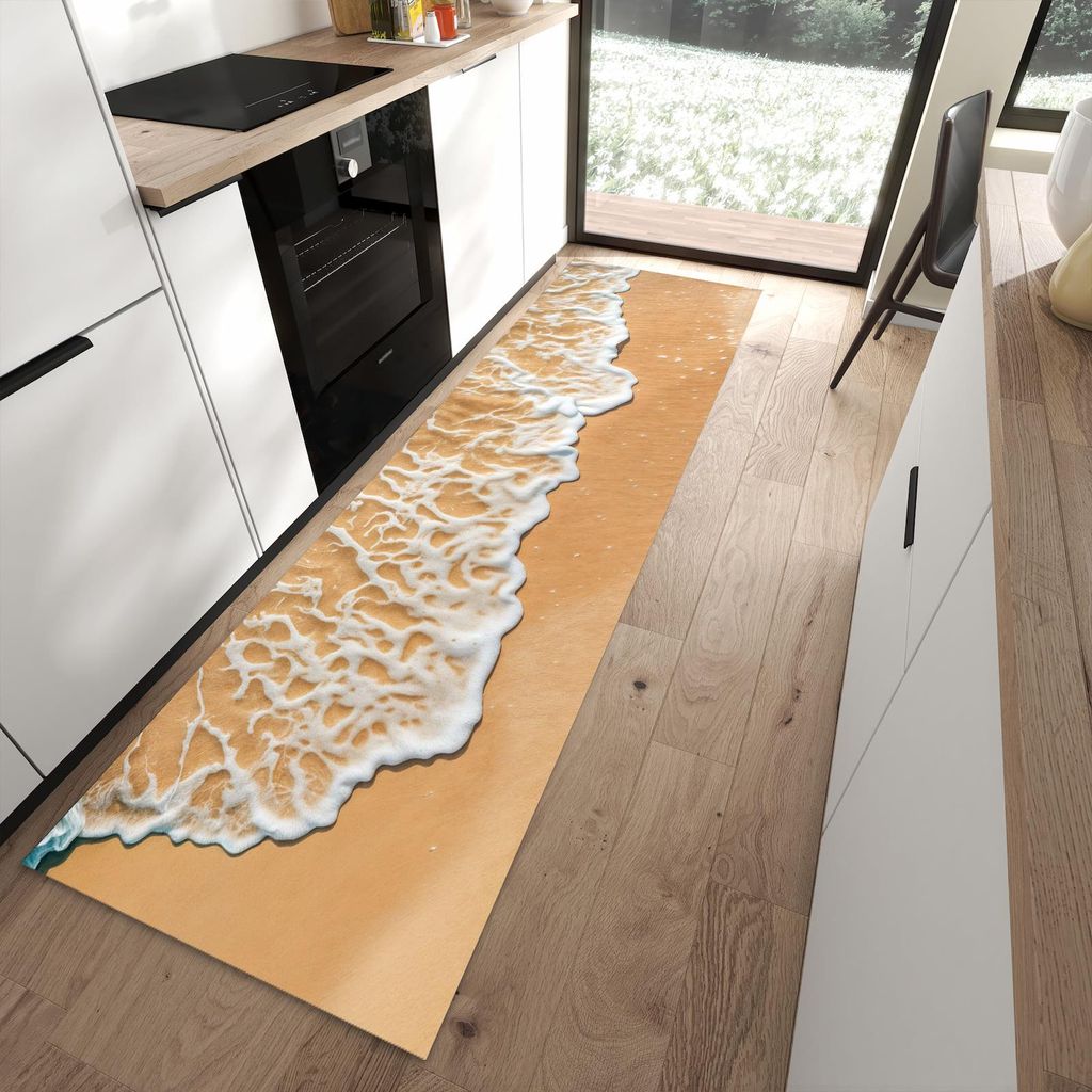 Küchenteppich 80x280cm rutschfest & abwischbar PVC Läufer - Ozeanwellenstrand