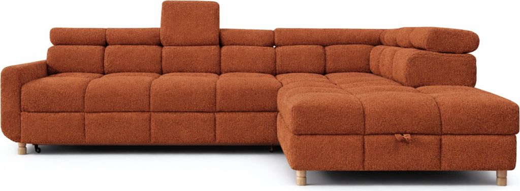 MOEBLO Ecksofa L mit Schlaffunktion & Bettkasten – Modernes Schlafsofa mit Stauraum, verstellbaren Kopfstützen - Ecksofa BUN - Dunkelorange - Ar...