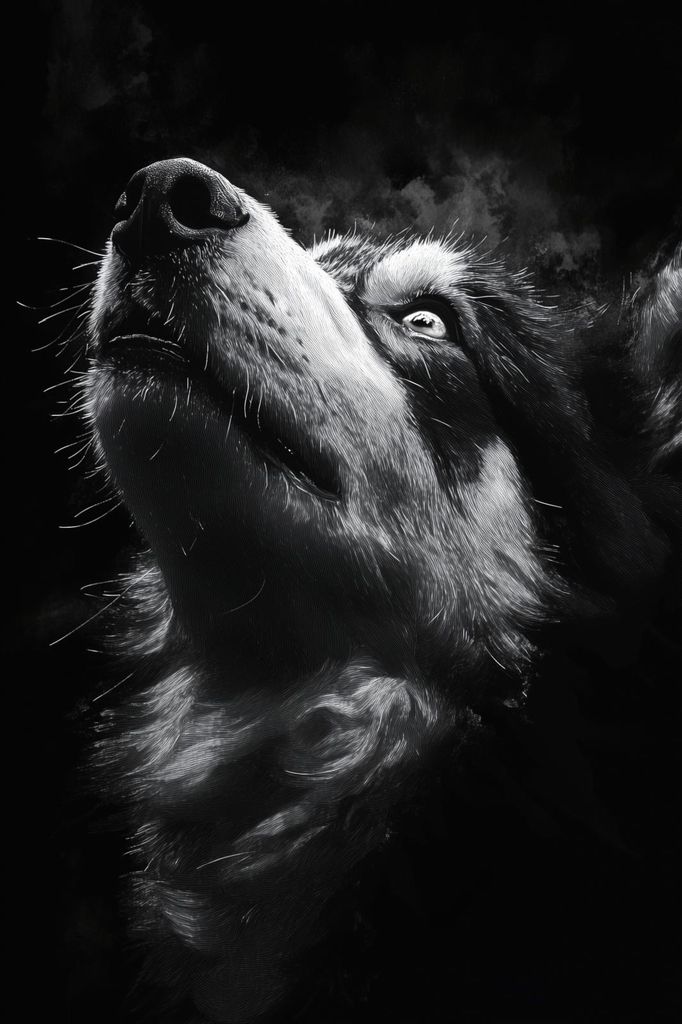 Plakat 20x30cm Tierporträt für das Wohnzimmer | Husky 2 | Schwarz Weiß