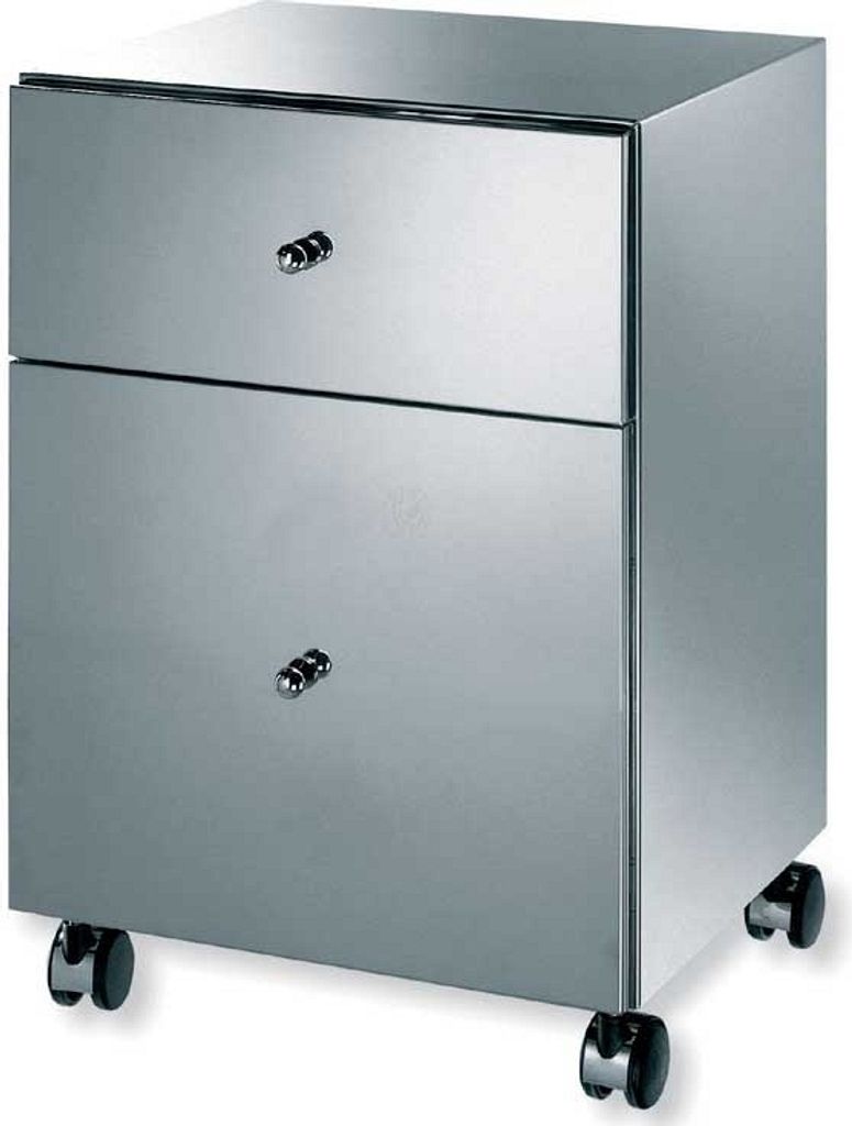 Lineabeta Kleiner Schrank auf Rollen mit Edelstahlverkleidung 2 Schubladen, chrom glänzend