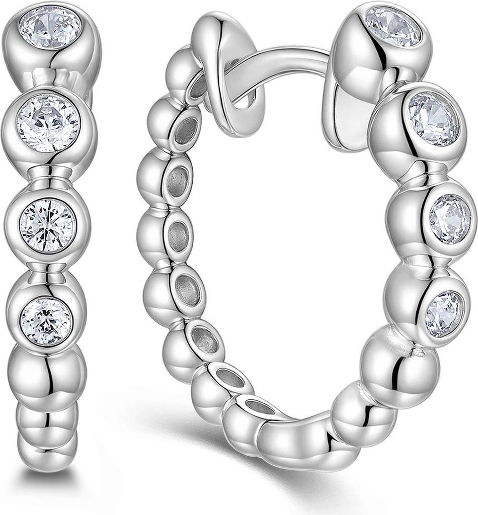 New Bling 9NB-1743 – Oorringen met Zirkonia - 925 Zilver - 13,5 mm - Dames Oorbellen