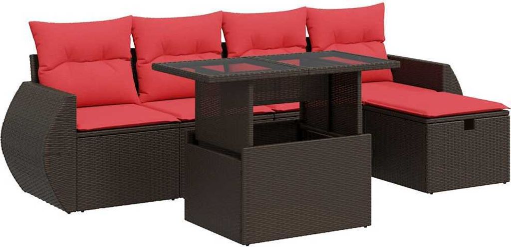 6-tlg. Garten-Sofagarnitur mit Kissen Braun Poly Rattan