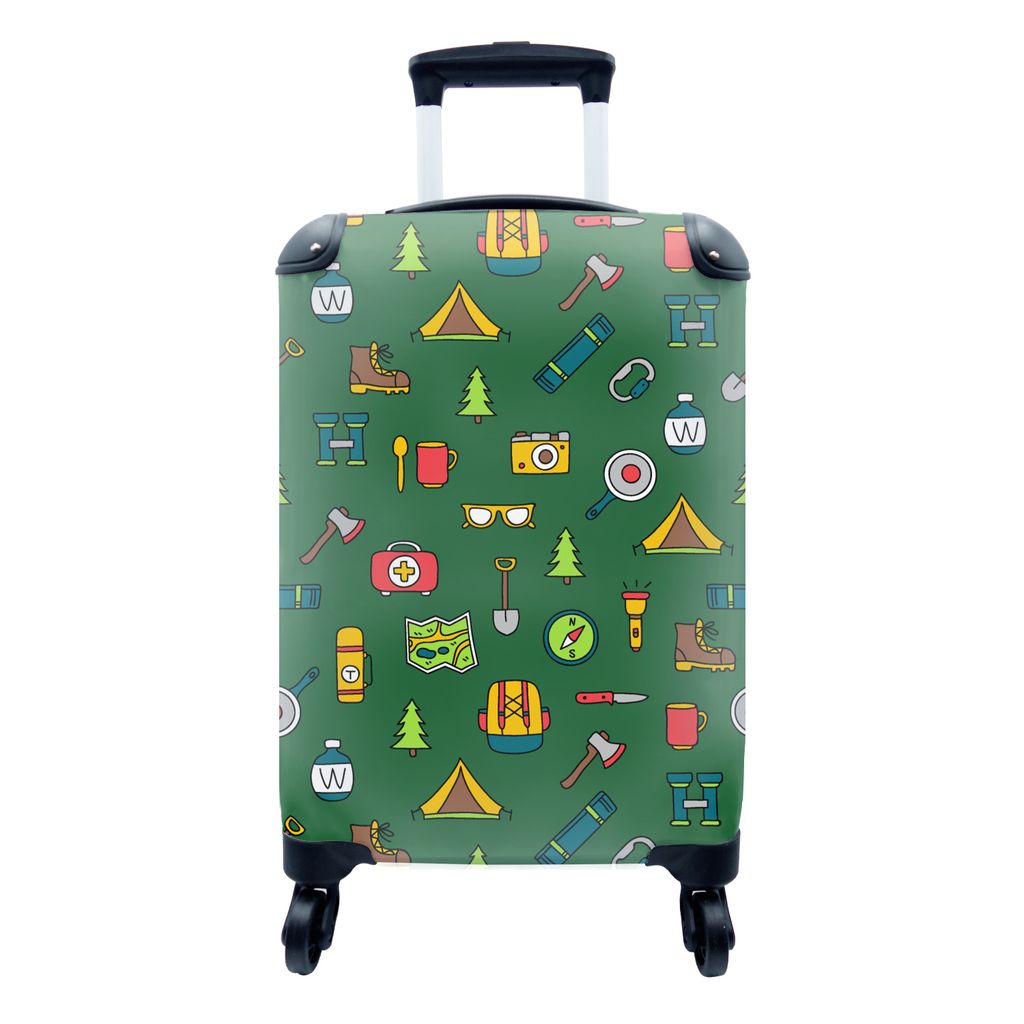 MuchoWow Koffer Handgepäck Trolley Rollkoffer Kleine Reisekoffer mit 4 Rollen - Camping - Zelt - Axt - Rucksack - Cabin Size < 55x40x23 cm & 55x...