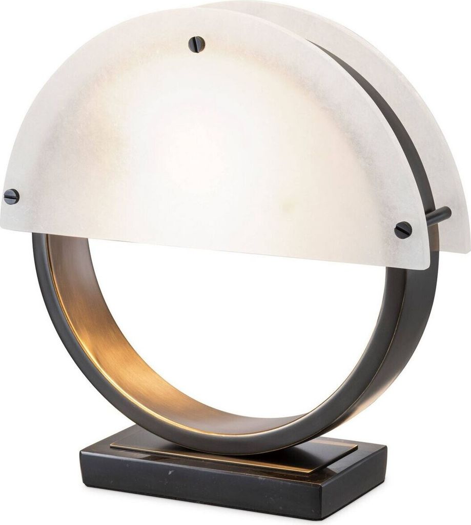 Casa Padrino Designer Tischleuchte Bronze / Alabaster 30 x 10 x H. 30,5 cm - Moderne Schreibtischleuchte mit Marmorsockel und 2 halbrunden Alabaste...