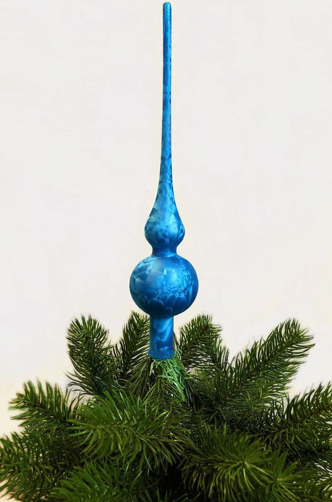 JACK by Thüringer Glas Eislack Christbaumspitze 28cm + 12x Christbaumkugeln 6cm Spitze Weihnachtskugel Set, Farbe:Meerblau