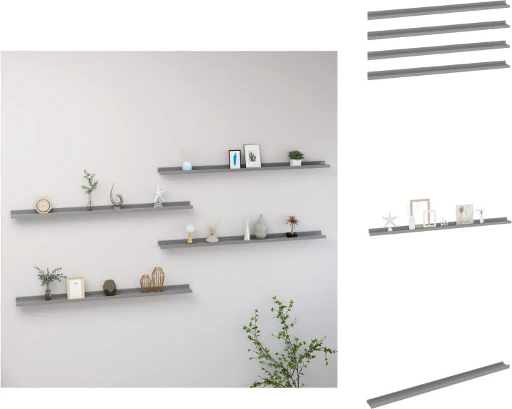 vidaXL Mensole da parete 4 pz. Grigio 115x9x3 cm - Mensole a muro