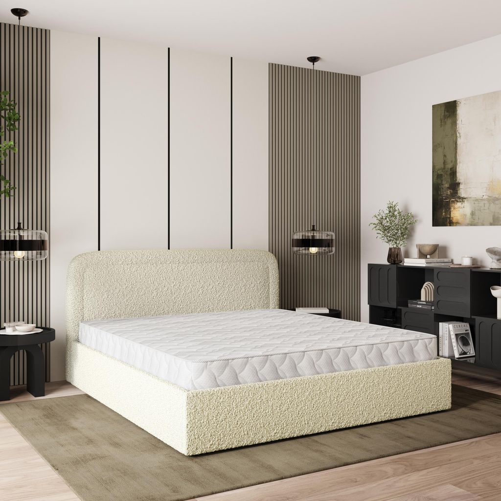 Masseno Polsterbett BENIRA 140x200 cm, Polsterbett mit Bettkästen -Creme, QUELLE 02