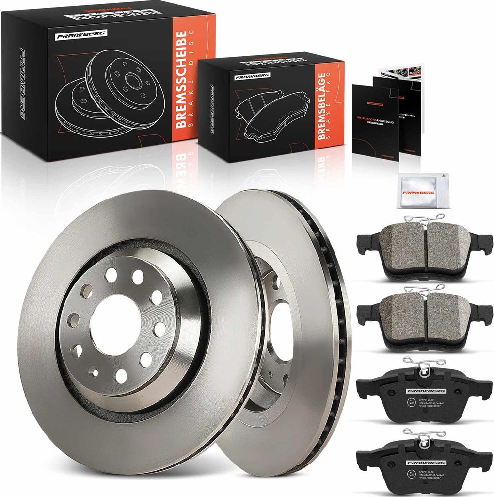 Frankberg 2x Bremsscheiben 4x Bremsbeläge Hinterachse für VW Golf VII Variant Passat Alltrack Tiguan Audi A3 TT