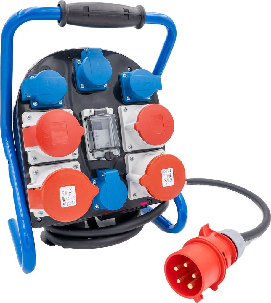 Stromverteiler 32A 400V FI-SCHUTZ 2x 32A, 2x 16A, 4x 230V Schuko Schutzkontakt-Stecker Baustromverteiler IP44 CE Kraftstromverteiler Drehstromverte...