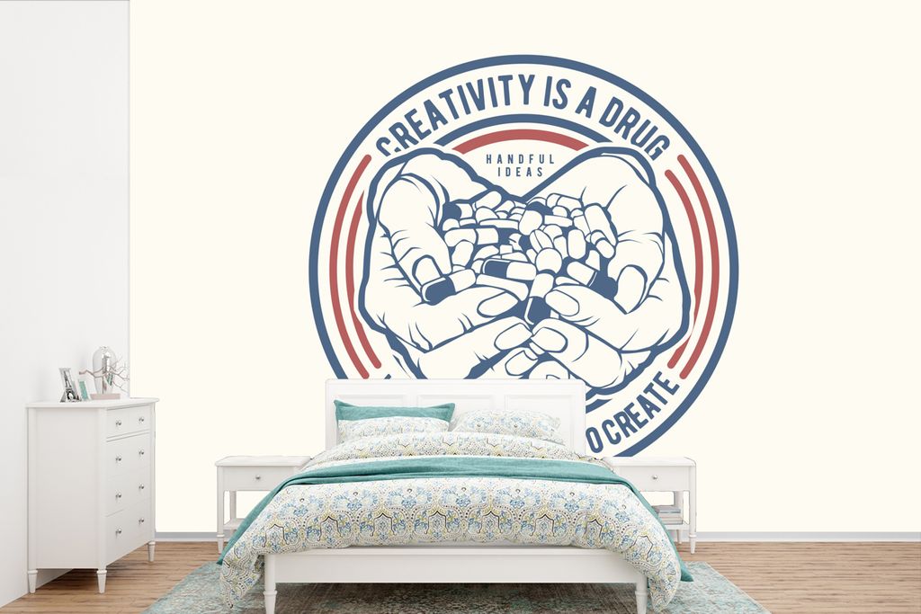 MuchoWow Fototapete für Wohnzimmer oder Schlafzimmer Wandtapete Vinyl Motivtapete Zitat - Kreativ - Pillen - Vintage - 390x260 cm - Papiertapete