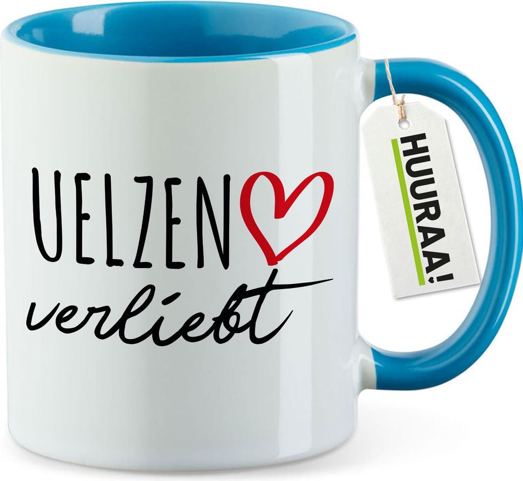 Huuraa Kaffeetasse Uelzen verliebt 330ml Blau Keramik Kaffeebecher Geschenkidee