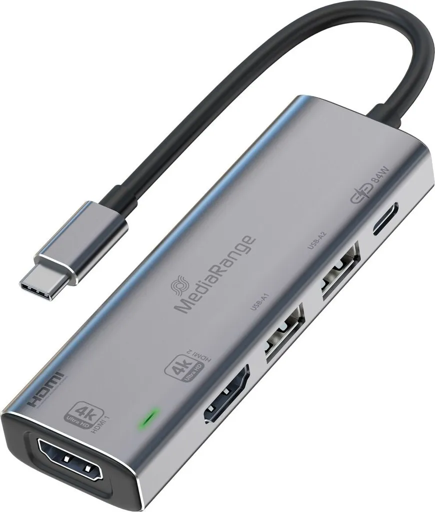 Extension USB-C pour PC et Tablette - Hub Multiport 5 en 1 Argent