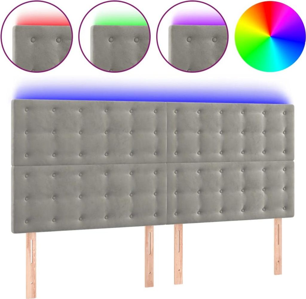 vidaXL LED Kopfteil Hellgrau 160x5x118/128 cm Samt