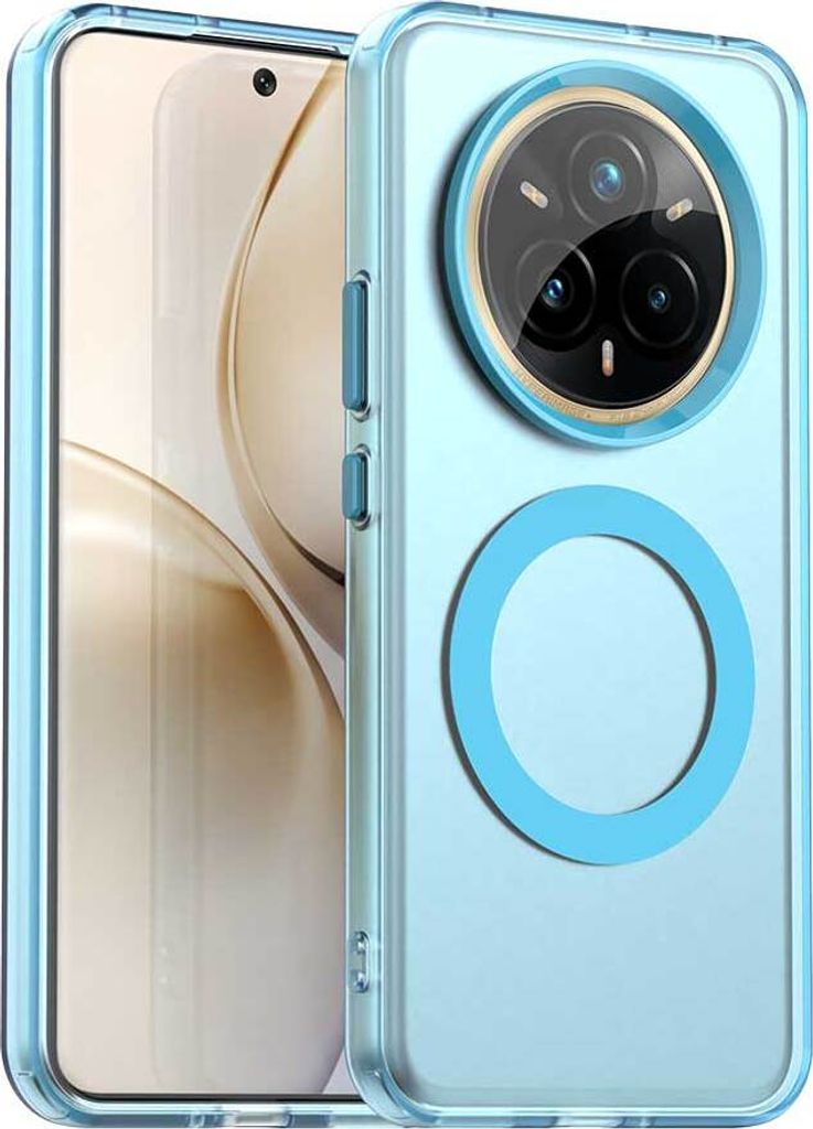 Magnetisch Hülle für Realme 14 Pro 5G, Schlank Durchscheinend Matt Stoßfest Handyhülle Blau