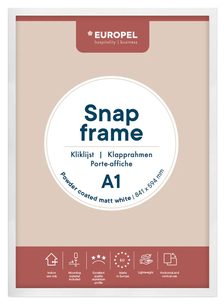 Cadre d'affichage EUROPEL DIN A1 blanc pour affiche et poster publicitaire
