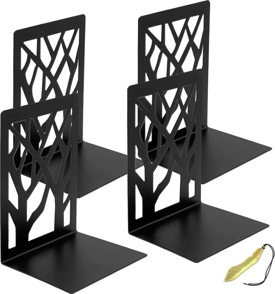 Serre-livres en métal antidérapant, Lot de 2, Coloris Noir - Design Minimaliste