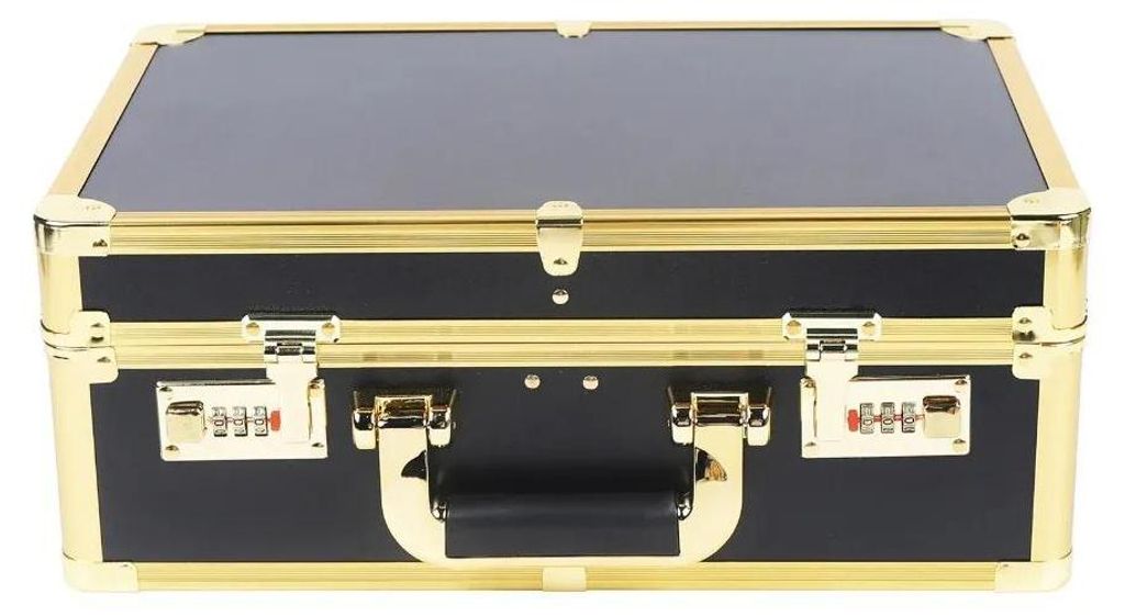 Professioneller Friseurkoffer - Metall Werkzeugkoffer - Mit Zahlenschloss - Aufbewahrungsbox für Friseur & Hundefriseur - 40×16 cm - Gold