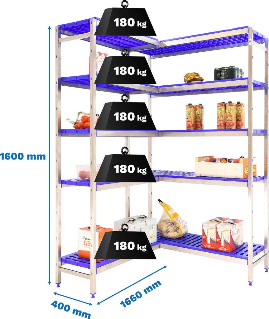 SIMONINOX CORNER Metallregal 5PP/1600x(1660-1260)x400
