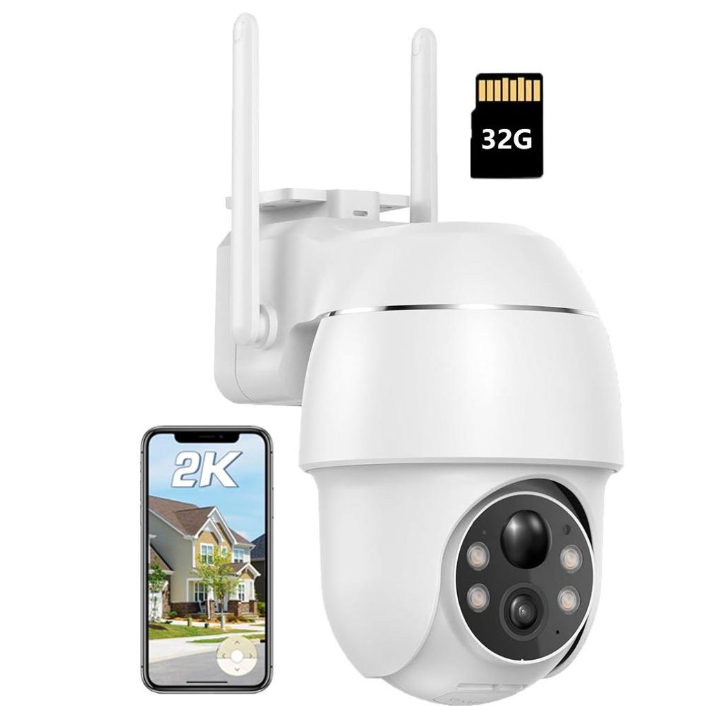 2K 3MP Überwachungskamera Aussen 355°/90° Schwenkbar Aussenkamera Akku Farbnachtsicht Personen-/Bewegungserkennung Kabellose WLAN IP Kamera mit 32G