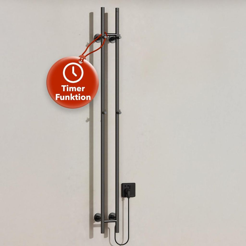 BELVIT elektrischer Handtuchtrockner 150 cm doppelt 120W mit Timer & 2 Heizstufen – Wandmontage, 4 Haken, Handtuchwärmer elektrisch für Bad