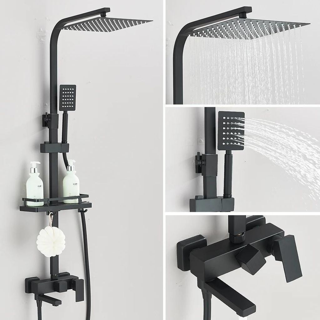 Duschsystem - 3‐in‐1 Regendusche mit Handbrause und schwenkbarem Auslauf - 304 Edelstahl - Einhebelmischer - Keramik-Kartusche - Wandmontage - ...