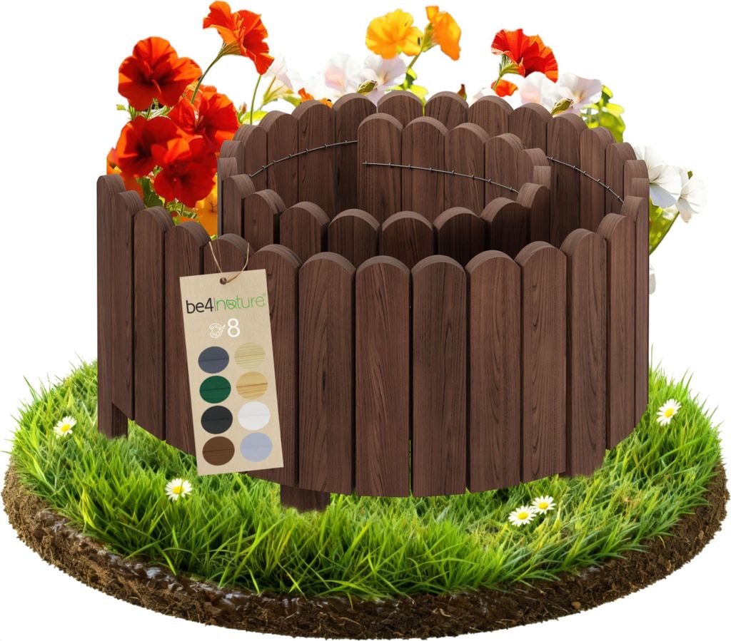 be4nature Flexible Rollborder aus Holz 200 x 30 cm Dunkelbraun Imprägnierte Beeteinfassung aus Kiefernholz Beetumrandung Gartenzaun Palisade Rollzaun