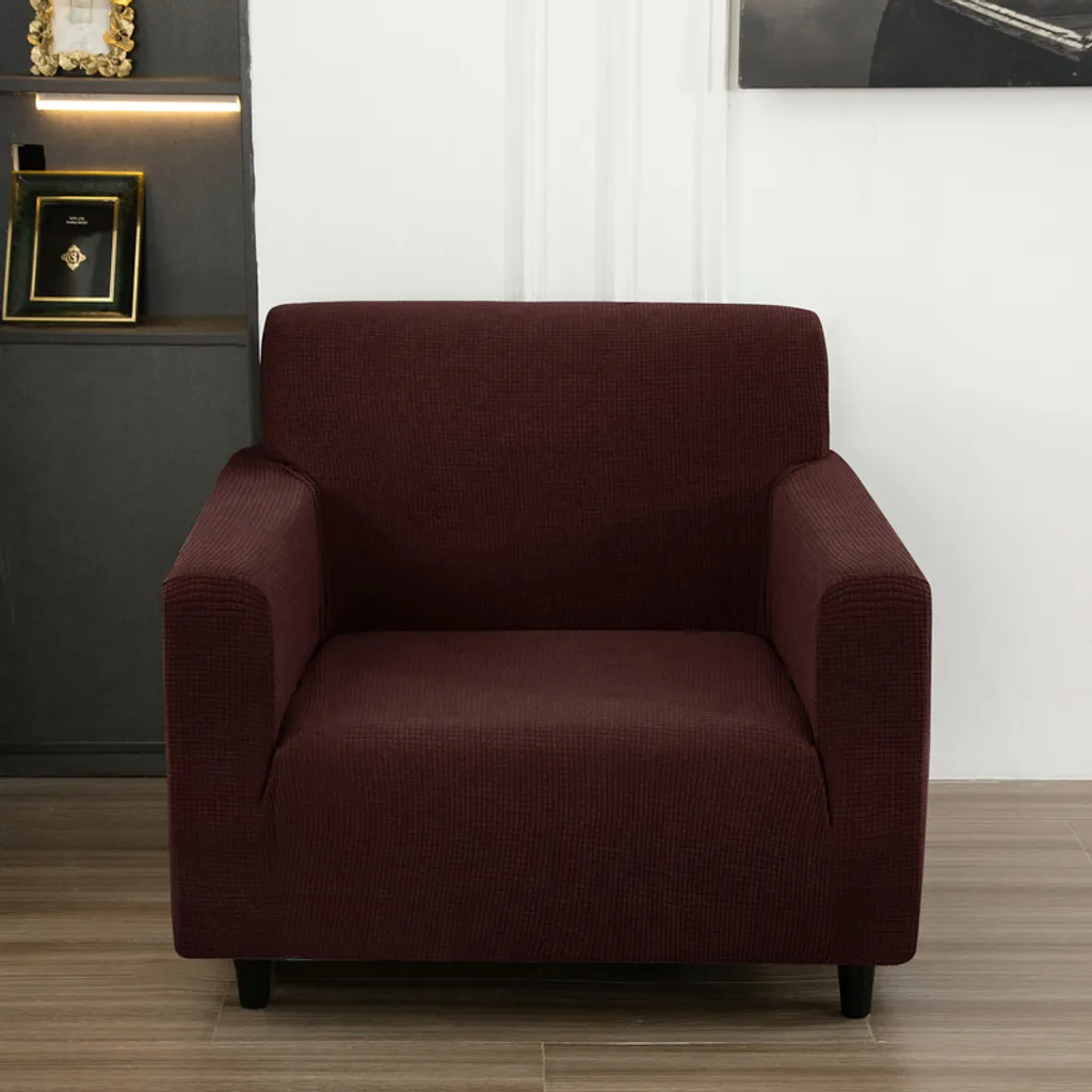 Housse de canapé imperméable et antidérapante marron en maille extensible