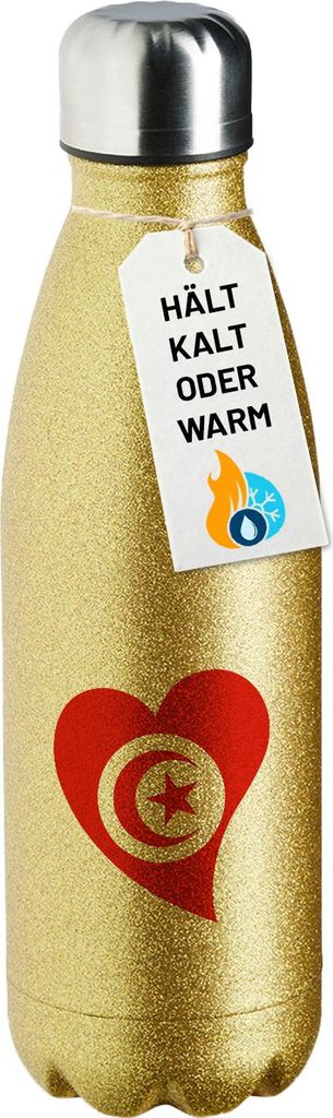 Huuraa Trinkflasche Tunesien Flagge Herz 500ml Gold Edelstahl Wasserflasche Trinkflasche Geschenkidee