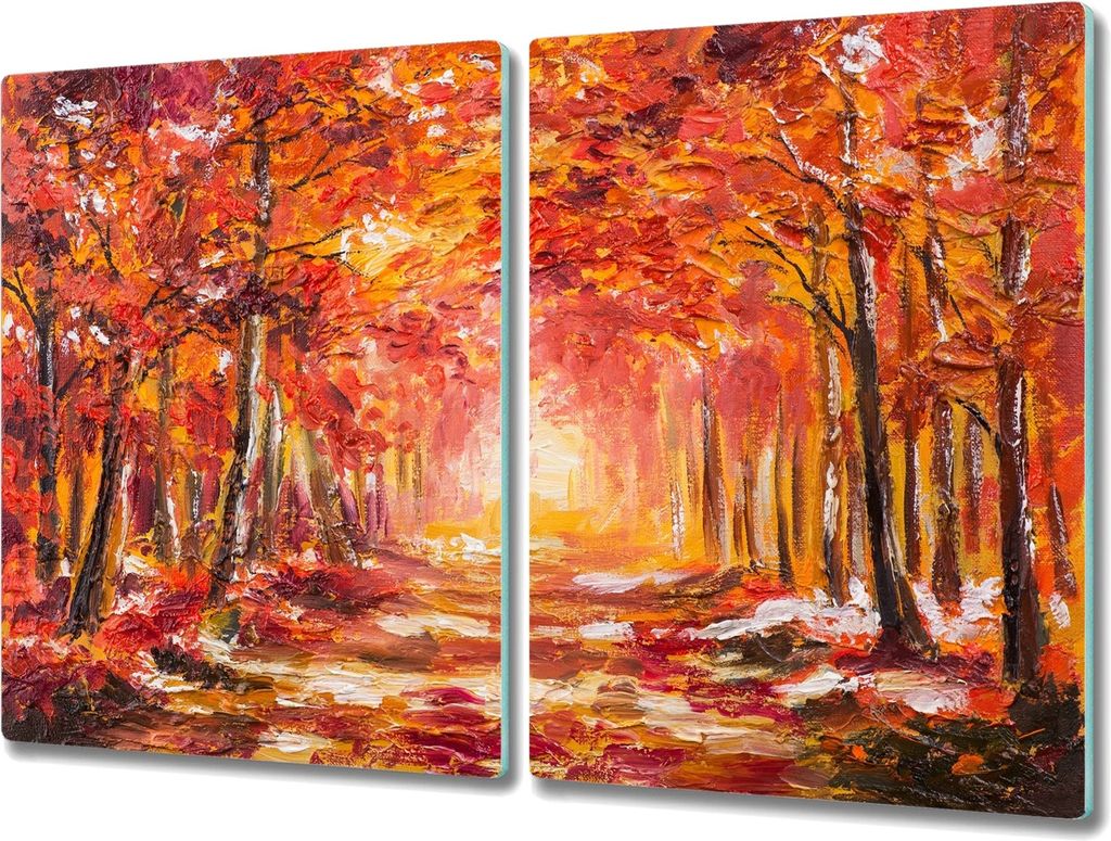 Coloray Schneidebrett Herdabdeckplatte 2x40x52 cm Kochplattenabdeckung Hackbrett Küchenbrett - Natur Wald Herbstlaub