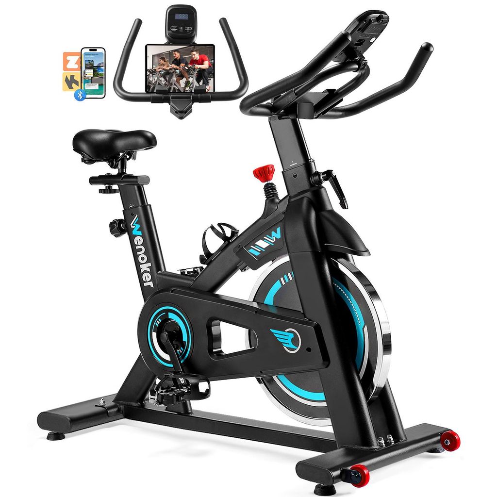WENOKER Heimtrainer Fahrrad mit App, Leises Hometrainer Fahrrad Mit, Bequem Ergometer Heimtrainer mit LCD-Display, Tablet-Halterung, Bis 140KG