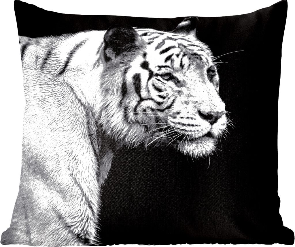 MuchoWow Zierkissen Sofakissen Wohnzimmer Dekokissen 40x40 cm Tierprofil Tiger in schwarz und weiß - Foto Kissen - Schlafzimmer Dekoration
