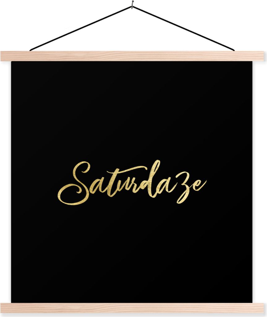 MuchoWow Textilposter Wochenende - Zitat - Gold - Schwarz 60x60 cm mit holzfarbenen Rahmen - Wanddekoration