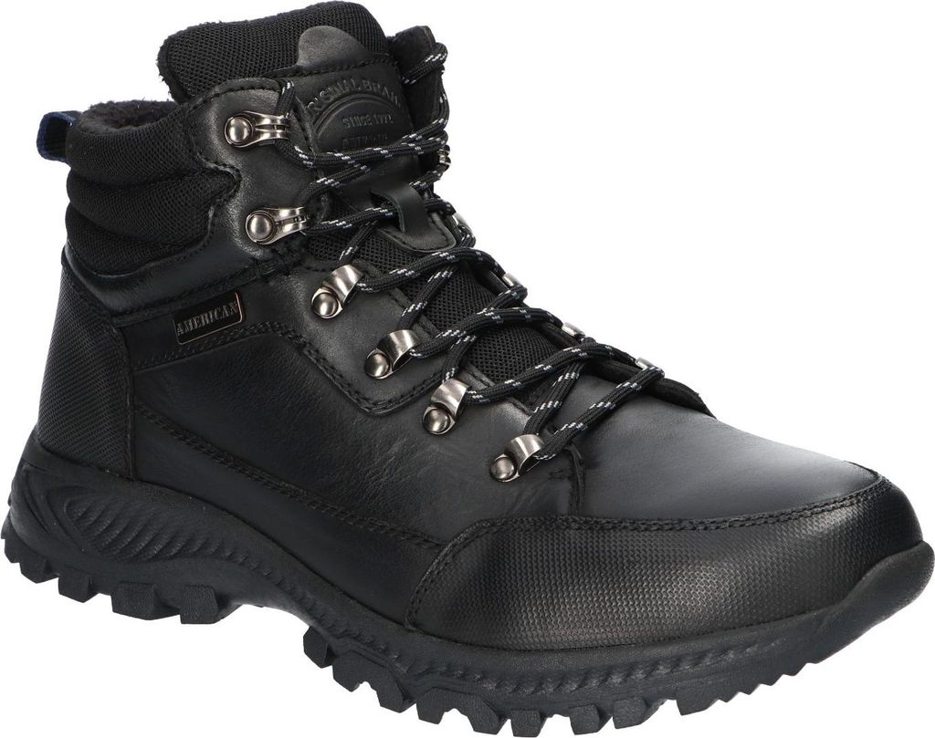 AMERICAN CLUB CY129 Warme Herren-Stiefeletten aus Echtleder, Trekking-Winterstiefel, Schwarz 45
