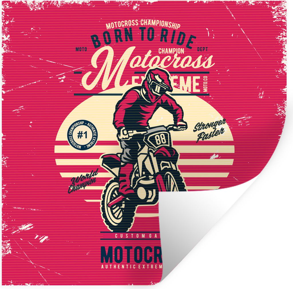 MuchoWow Wandtattoo Wandsticker Wandaufkleber Motocross - Mann - Zeichnung - Retro 80x80 cm Selbstklebend und Repositionierbar - Wierderverwendba...