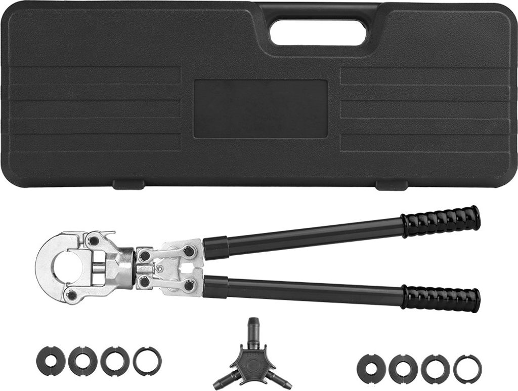 NEO TOOLS PEX-Verbindungspresse mit Teleskopgriff, Reichweite 58-83 cm, 360-Schwenkkopf, 60kN, Tragekoffer, U-förmige Pressbacken, 4,26 kg, weiche...