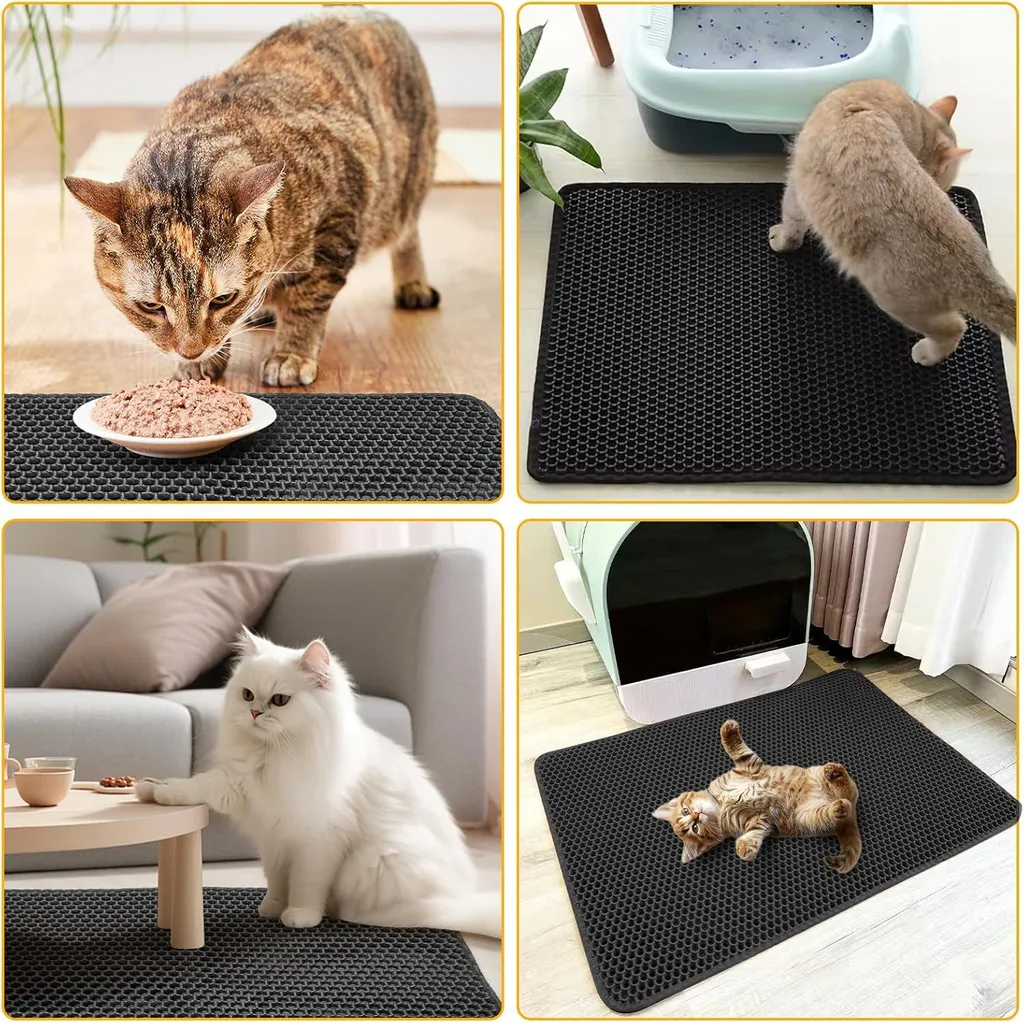 Tapis de sortie de litière pour chat double épaisseur 60x45cm Noir