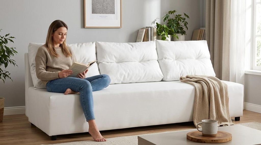 Schlafsofa KIMO Boston – mit Schlaffunktion und Bettkasten, Produktbild  KI-generiertes Bild