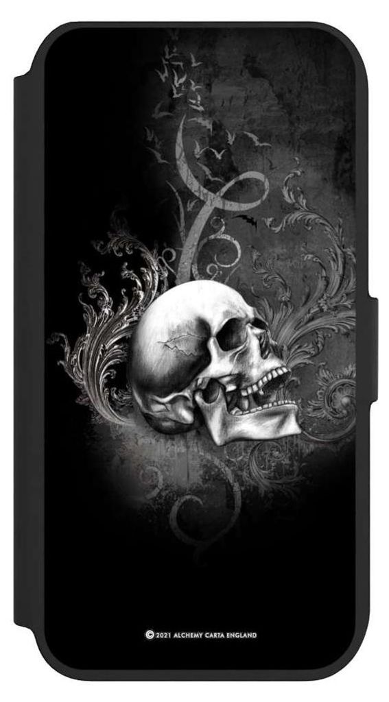 NIVOCASE Klapphülle für Apple iPhone 7 Handyhülle aus Kunst Leder NIVOflip schwarz Gothic Schädel Totenköpfe