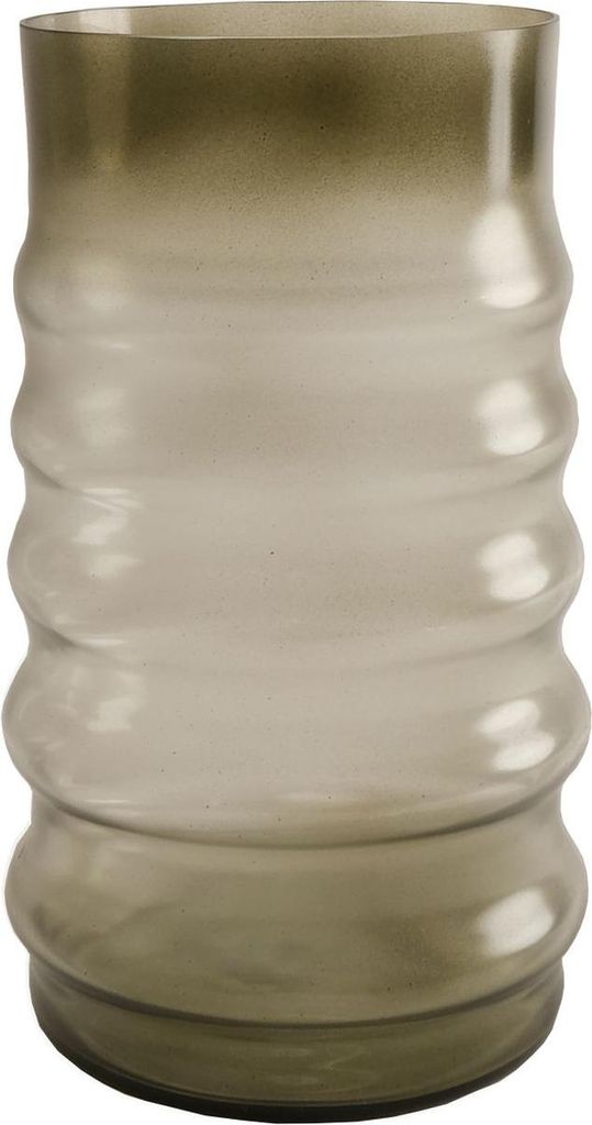 INNA-Glas Glasvase MAKKURO mit Rillen, waldgrün-klar, 23cm, Ø15cm - Tischvase
