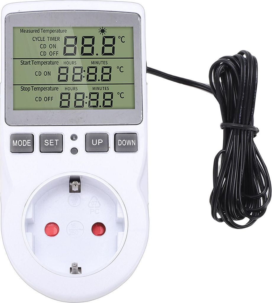 Digitaler Temperaturregler mit LCD-Display und Countdown-Funktion, digitaler Thermostat-Steckdose mit Zeitschaltuhr für Industrie, Automobil und H...