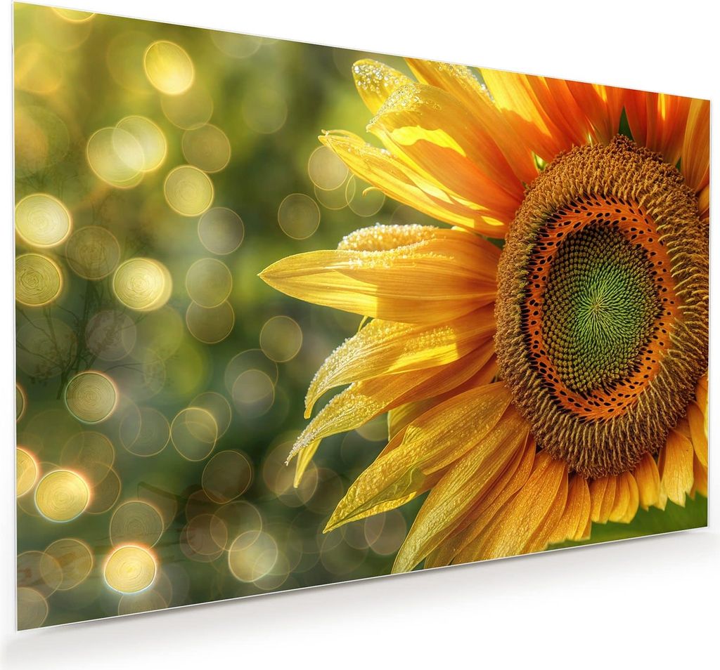 Glasbild 75x50cm in XXL für Wohnzimmer, Schlafzimmer Motiv Sonnenblume Makro