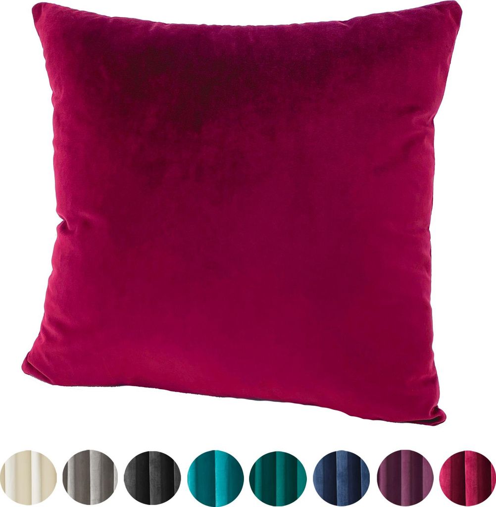 heimtexland Samt Deko Kissen Vorhang Velour Ösen Gardine Blickdicht Typ641 Rubin Rot Kissenhülle 40x40 cm