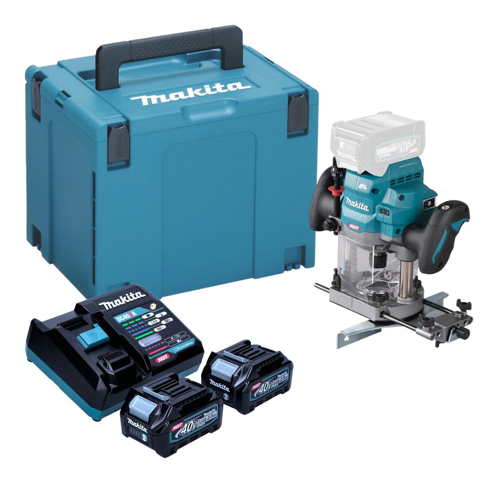 Makita RP 001 GD201 Akku Oberfräse 40 V max. 12 mm Brushless + 2x Akku 2,5 Ah + Ladegerät + Makpac