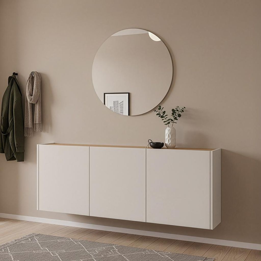 Garderobenset 2-teilig in kaschmir mit Eiche mit Spiegel & Schuhschrank, Modern, LAPUA-01