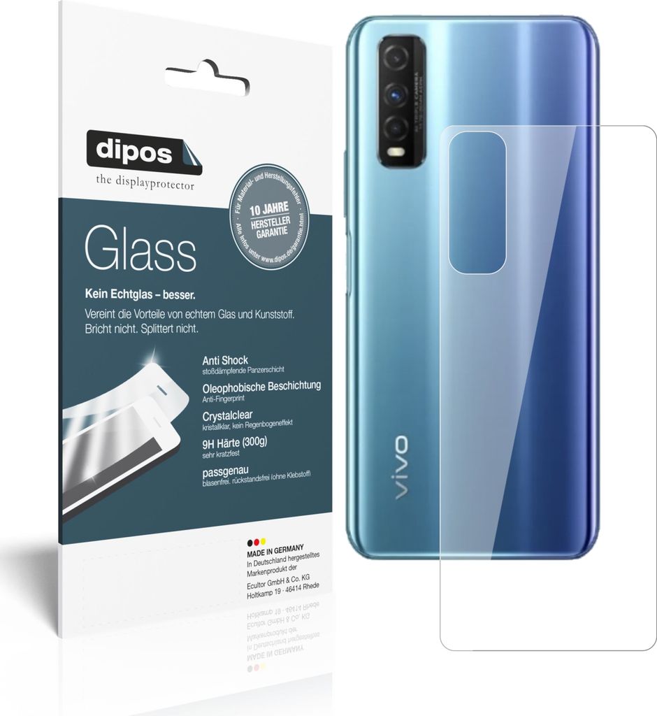 1x Schutzfolie für vivo Y50t Rückseite - Anti-Shock 9H Folie dipos Glass Kunststoffglas